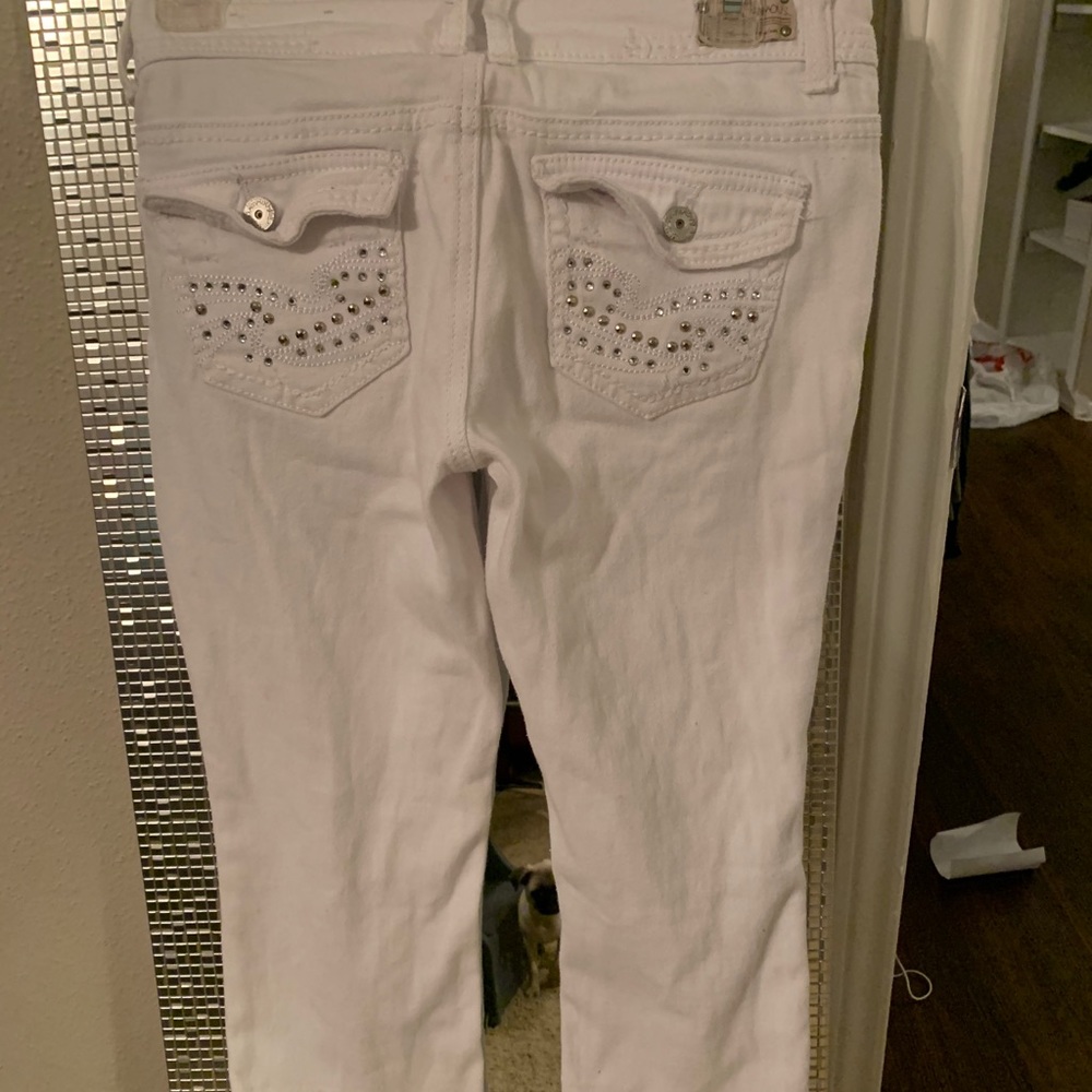 White Capri Jeans with Rhinestones